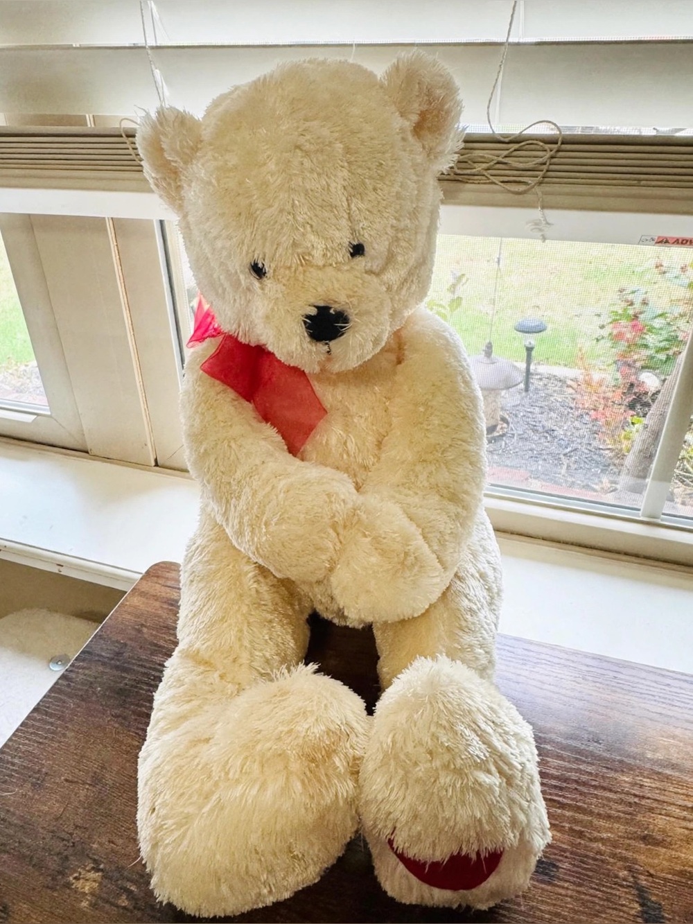 Hallmark Cream Teddy Bear Large Plush Red Ribbon Heart Paw Valentine 23"